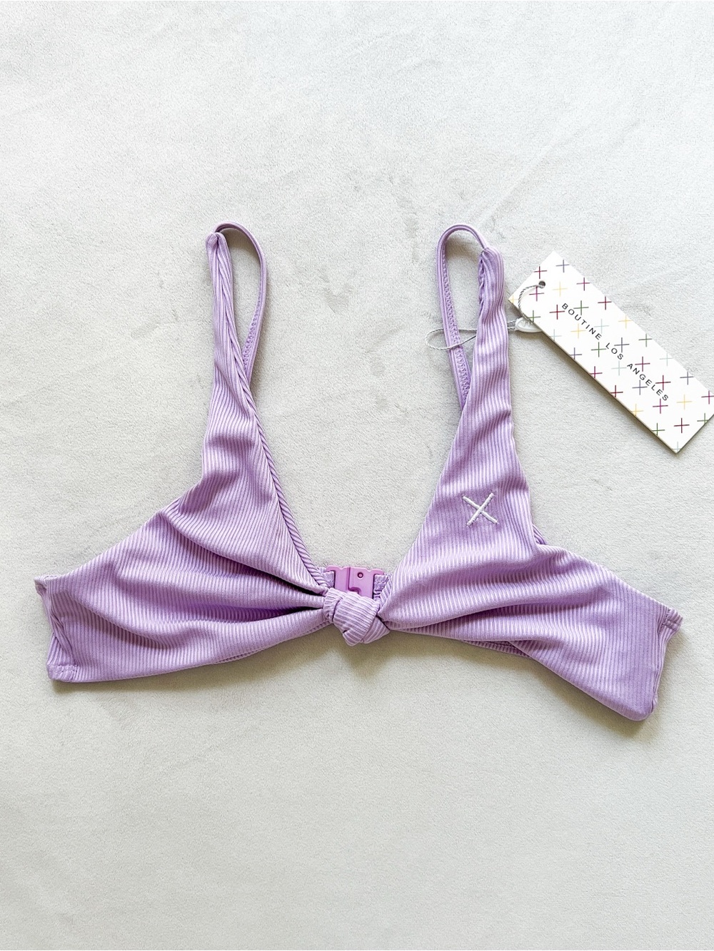 Boutine LA Ribbed Knot-Front Bikini Bralette in Lavender - Medium